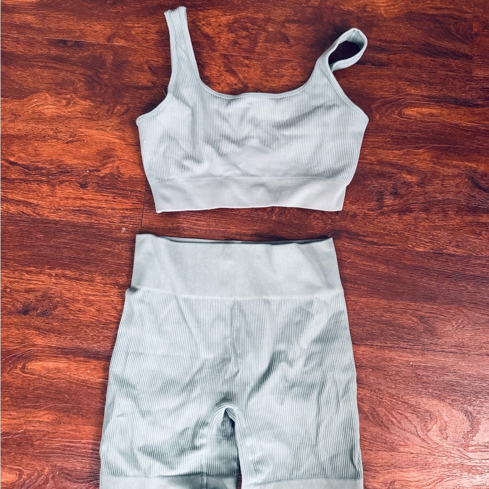 Light Blue Ribbed Activewear Set - Picture 2 of 2